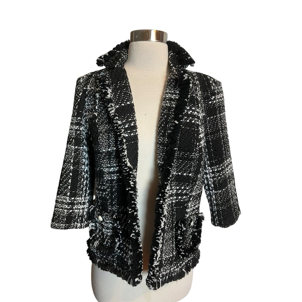 Joseph Ribkoff Tweed Jacket Size 10 Black White Open front